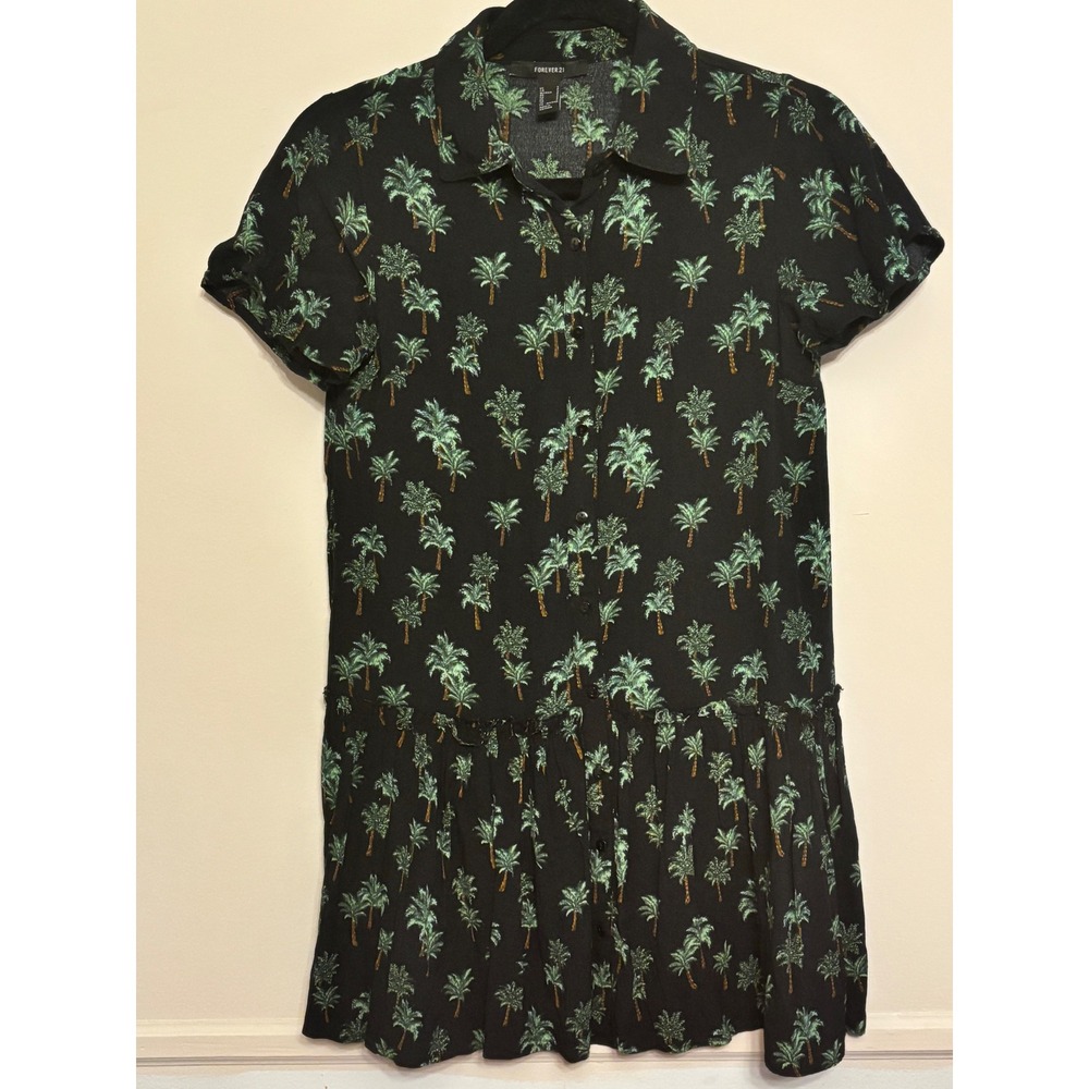 Forever 21 Black Green Floral Mini Dress Button Front Cottagecore Grunge Small
